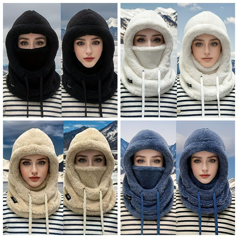 Three-in-One Upgraded Thickened Winter Plush Balaclava with Hood - Elastic Drawstring Closure, Lightweight and Warm for Cycling, Skiing, Outdoor Sports, 4 Colors Available, Mother'S Day, Independence Day Scene Festival, Fathe
