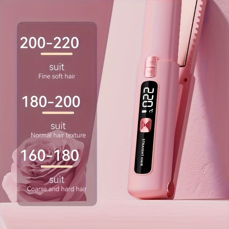 1pc Mini 2-in-1 Wireless Hair Straightener & Curler - USB Rechargeable 4500mAh, Anti-Scald Constant Temp Control, Ionic Care Technology, LCD Display, Portable Travel Flat Iron & Curling Wand for Dry Hair