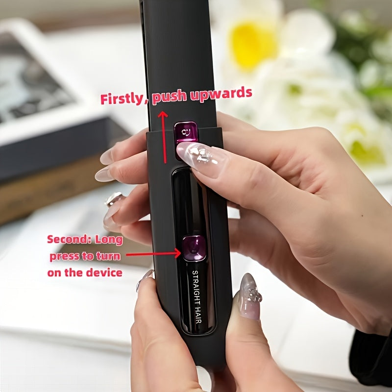 1pc Mini 2-in-1 Wireless Hair Straightener & Curler - USB Rechargeable 4500mAh, Anti-Scald Constant Temp Control, Ionic Care Technology, LCD Display, Portable Travel Flat Iron & Curling Wand for Dry Hair