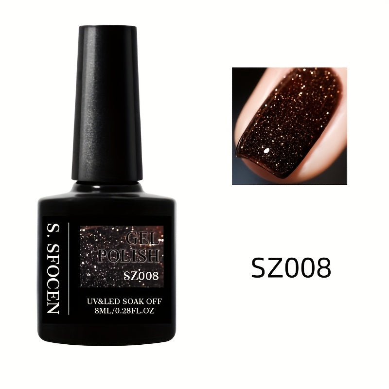 18 Colors New Disco Rhinestone Glue Ultra Bright Glitter Green Flash Nail Polish Gel with Reflective Sequins Semi-Permanent Soak Off Gel for Nails