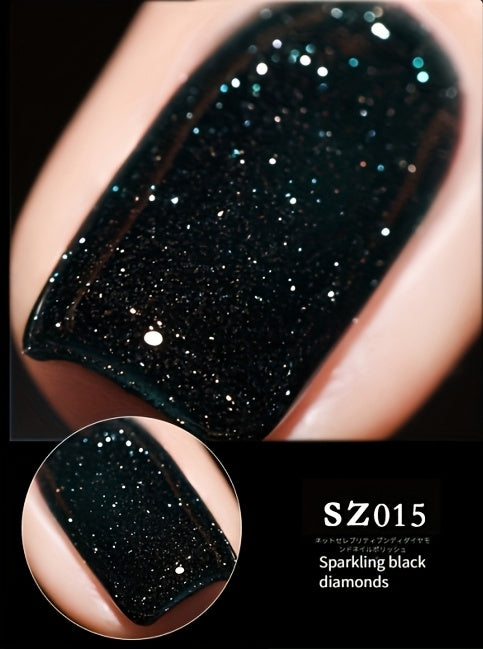 18 Colors New Disco Rhinestone Glue Ultra Bright Glitter Green Flash Nail Polish Gel with Reflective Sequins Semi-Permanent Soak Off Gel for Nails