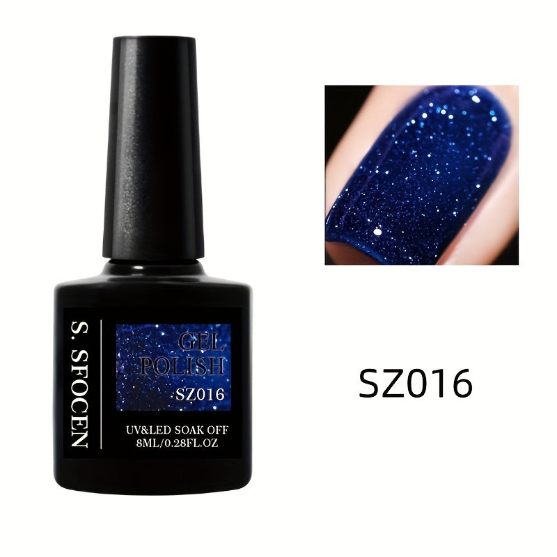 18 Colors New Disco Rhinestone Glue Ultra Bright Glitter Green Flash Nail Polish Gel with Reflective Sequins Semi-Permanent Soak Off Gel for Nails