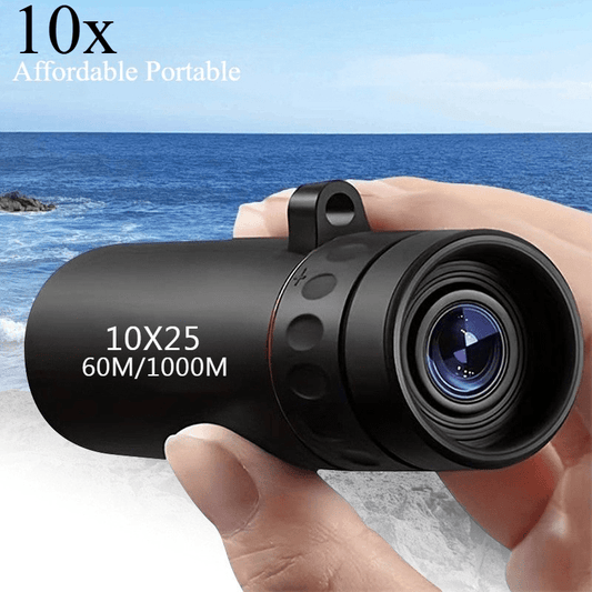 High-Definition Portable Telescope - 10X25 Magnification with Objective Lens, Lightweight Pocket Binoculars for Bird Watching, Hunting & Stargazing, Sport Travel Optics, Textured Grip, Telescope with Tall Extendable Tripod, O