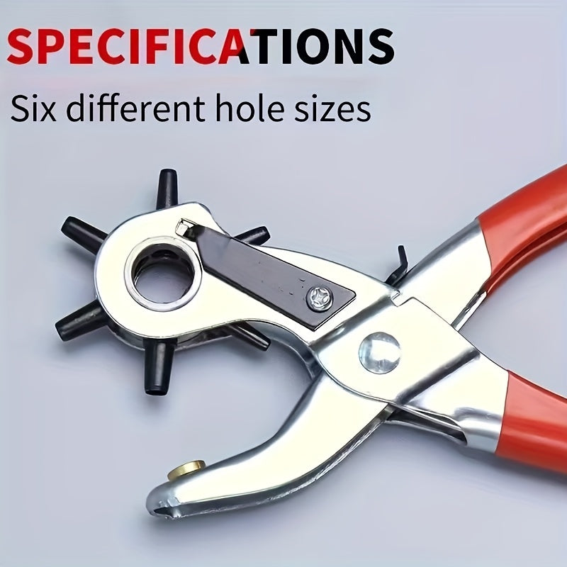 1pc Heavy-Duty Faux Leather Belt Hole Punch Pliers – Rotary Steel Hand Tool with Red Rubberized Grip for Belts, Sewing Projects & Crafting – Perfect Gift for DIY Enthusiasts, Faux Leather Hole Punch Tool