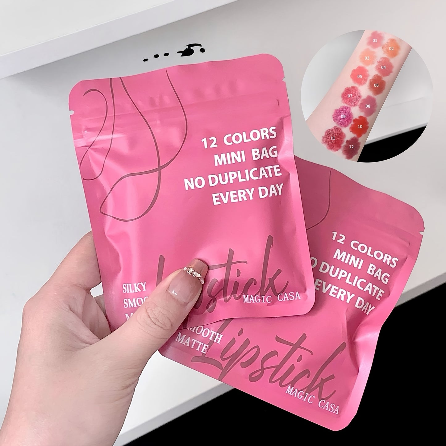 12-Color Capsule Lipstick Set - Long-Lasting Matte Finish, Non-Fading, Plant-Based Squalane, Ideal for Daily Use & Gifting, Includes 12 Vibrant Shades (Red, Orange, Yellow, Green, Blue, Purple, Pink, Black, White, Brown, Beig