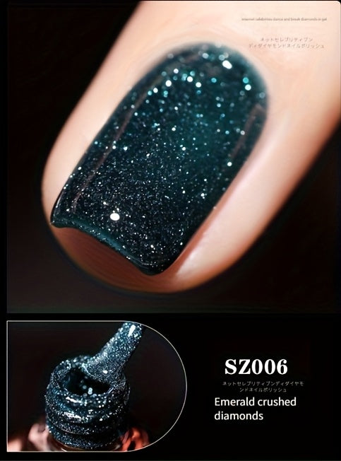18 Colors New Disco Rhinestone Glue Ultra Bright Glitter Green Flash Nail Polish Gel with Reflective Sequins Semi-Permanent Soak Off Gel for Nails