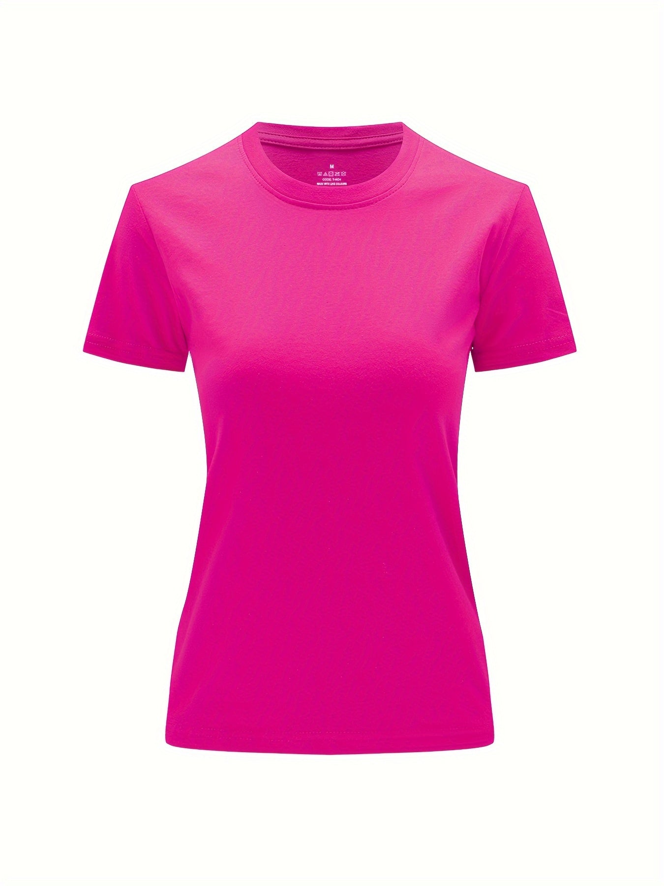 Solid Crew Neck T-Shirt, Casual Short Sleeve Top For Spring & Summer, Women'S Clothing