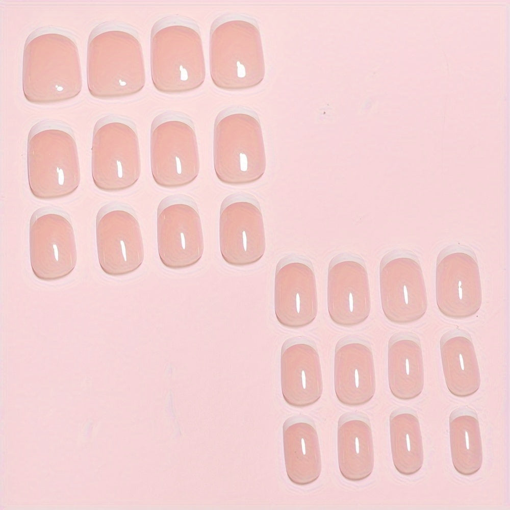 24pcs Pink & Nude Square Short Coffin Press-On Nails, Glossy Finish, Reusable & Durable French Style False Nails for Women, Easy Application, Long-Lasting, Ideal for Salon Or DIY Manicure |Bride Nails |Wedding Nails