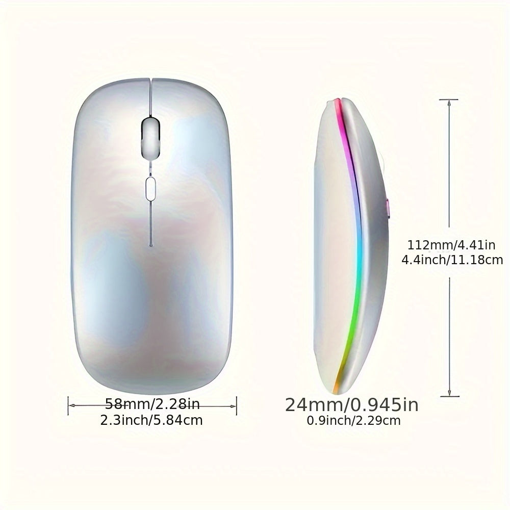 Rechargeable LED Backlit Wireless Mouse, Ultra-Thin 2.4G/5.2 Dual Mode Silent Portable USB Optical Gaming Mouse, Compatible with Laptop/Desktop/Tablet, Ambidextrous Design, 500mAh Battery, Type-C Charging, No Charger Included