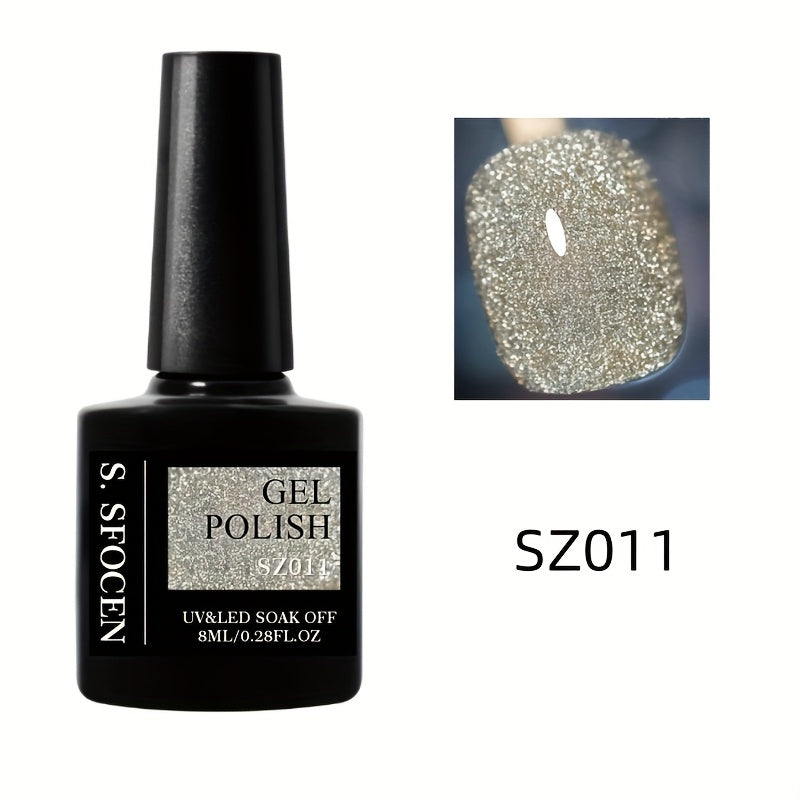 18 Colors New Disco Rhinestone Glue Ultra Bright Glitter Green Flash Nail Polish Gel with Reflective Sequins Semi-Permanent Soak Off Gel for Nails