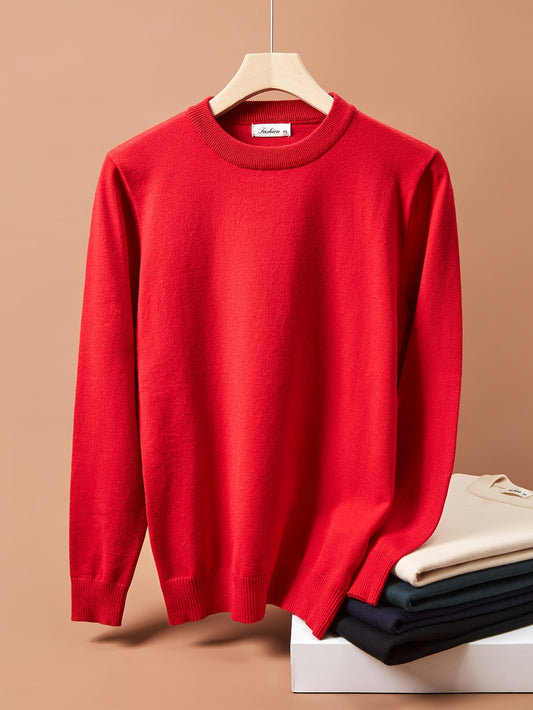 Men's Plain Knit Sweater Long Sleeve, Wearable in Spring, Autumn, and Winter Seasons, Can Be Worn Alone or Layered Underneath, New Large Size High-Quality Fleece Pullover with Trendy Solid Color Heavyweight Base Layer