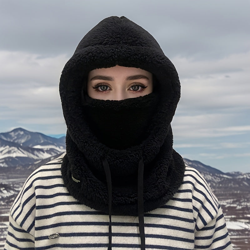 Three-in-One Upgraded Thickened Winter Plush Balaclava with Hood - Elastic Drawstring Closure, Lightweight and Warm for Cycling, Skiing, Outdoor Sports, 4 Colors Available, Mother'S Day, Independence Day Scene Festival, Fathe