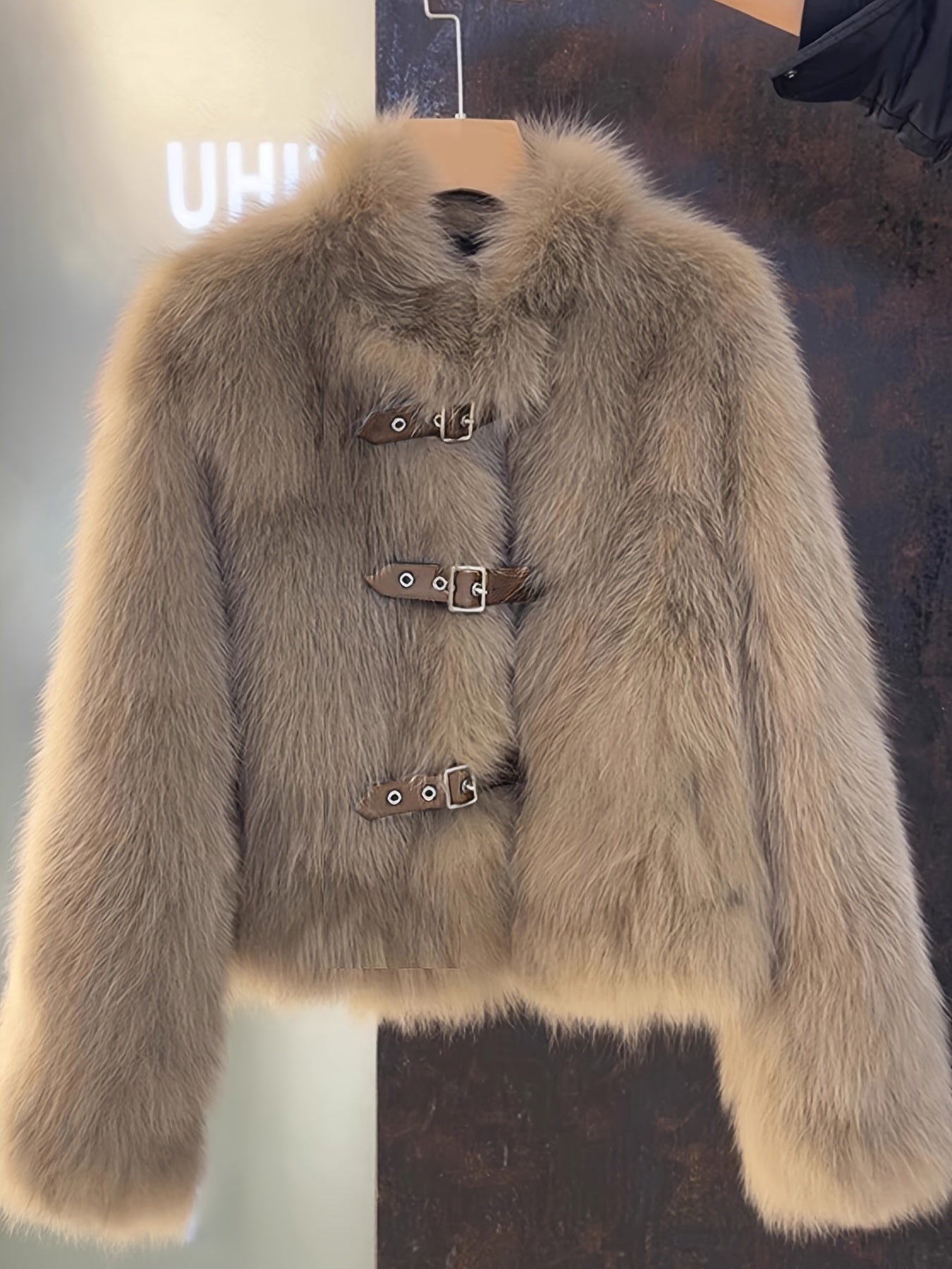 Women's Luxury Plush Fur Coat - White Fox-like Fur Jacket with Single-Button Front Closure, H-Line Silhouette & Beltless Design | Winter Warmth, Loose Fit Long Sleeve Winter Coat for Fall/Winter | Solid Color (No Pattern) | H