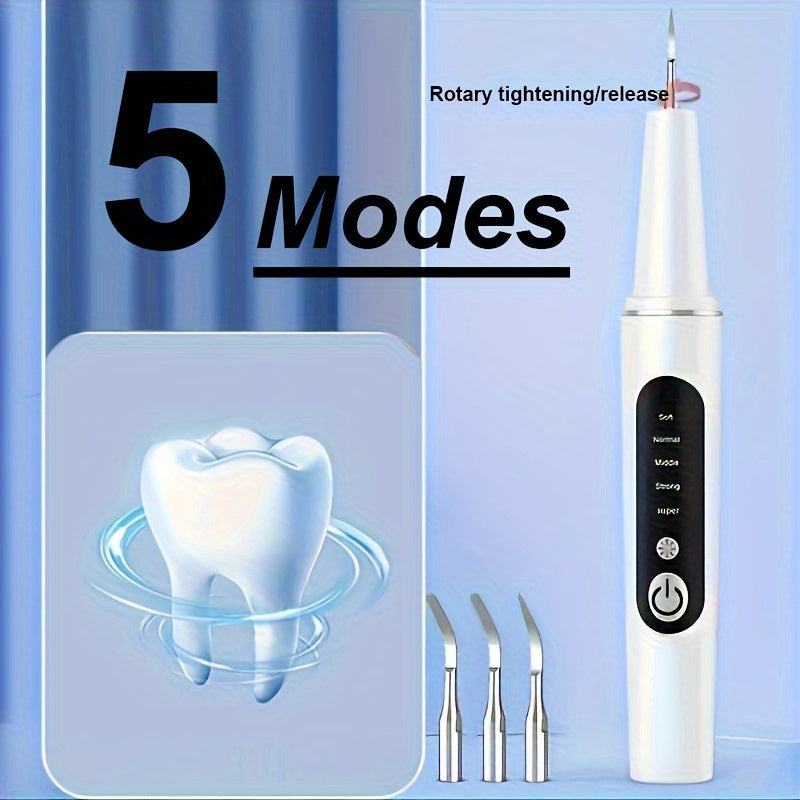 1pc Teeth Cleaner with LED Light for Plaque Removal, Rechargeable Teethbrush, Teeth Cleaning Kit, Teeth Whitening/Cleaning tool, Removes Plaque/Stains, 4 x Replaceable Brush Heads, Home & Travel Oral Care Tool, Birthday/Chris
