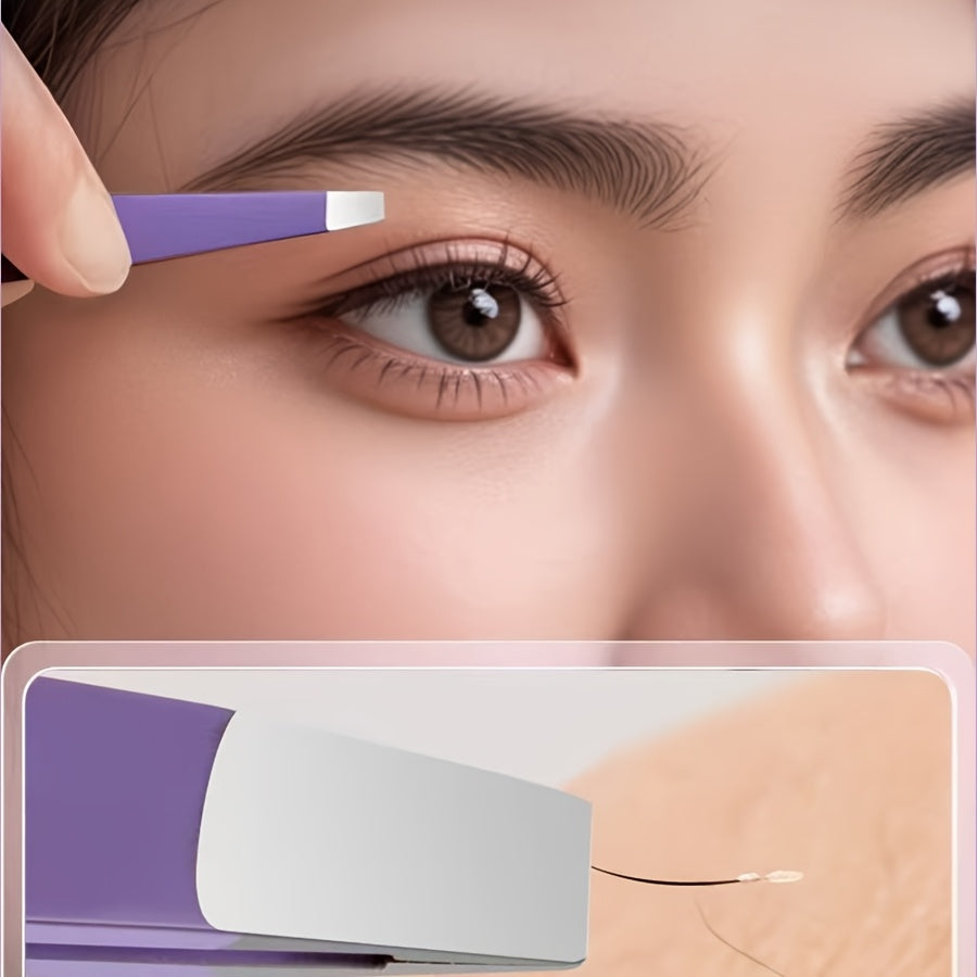 4pcs Stainless Steel Eyebrow Tweezers Set Purple Makeup Tools for Eyelash Grafting, Eyebrow Sculpting, Beard Removal and Fake Eyelashes Assistance