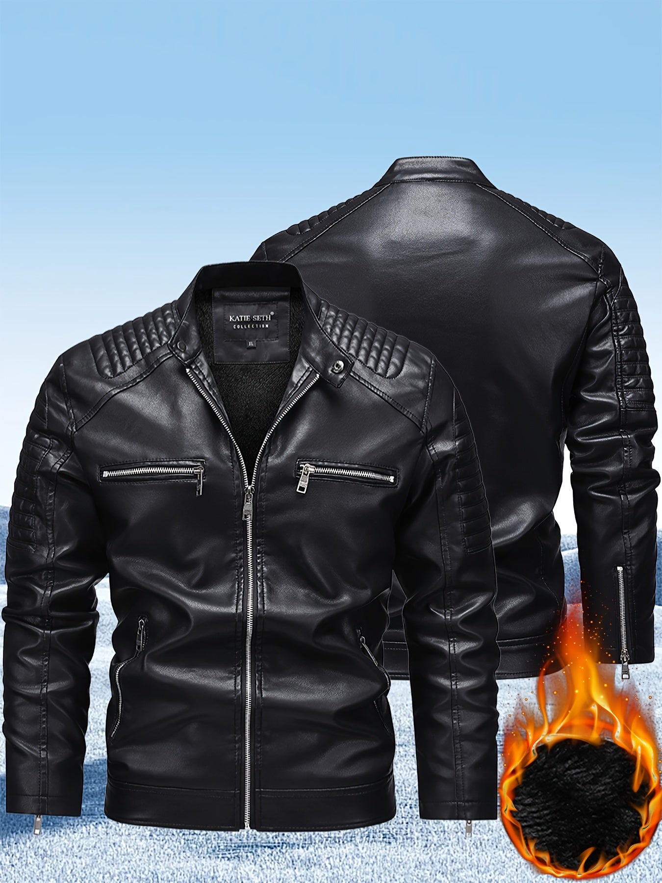 's Bomber Jacket with Plush - Full-Zip Windproof Coat, Stand Collar & Zippered Pockets, Golden-Tone Zipper (Black/Brown/Tan) - Casual & Style Outerwear, Hand Washable Jacket