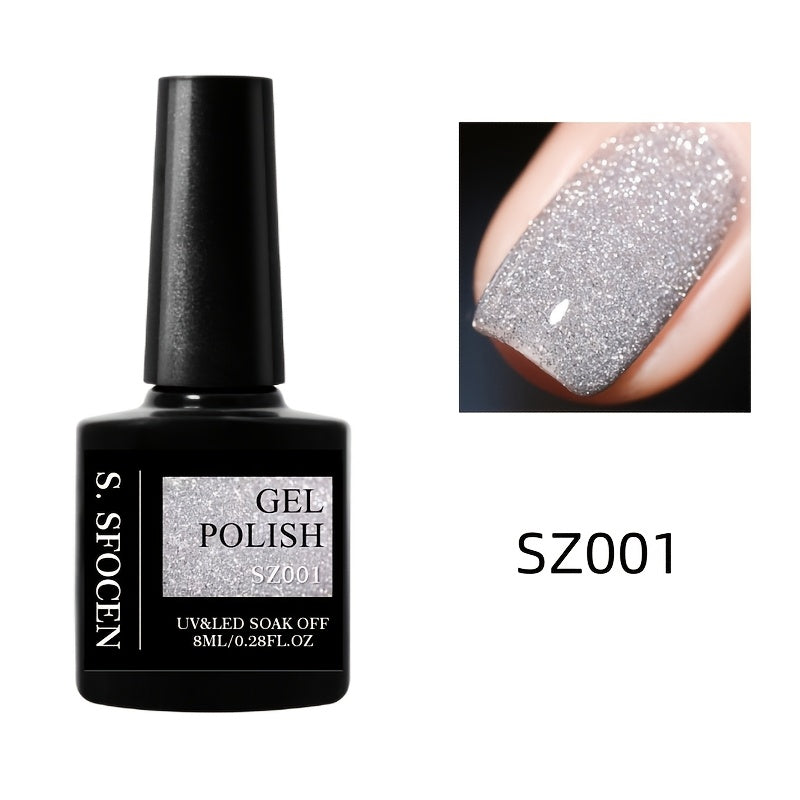 18 Colors New Disco Rhinestone Glue Ultra Bright Glitter Green Flash Nail Polish Gel with Reflective Sequins Semi-Permanent Soak Off Gel for Nails