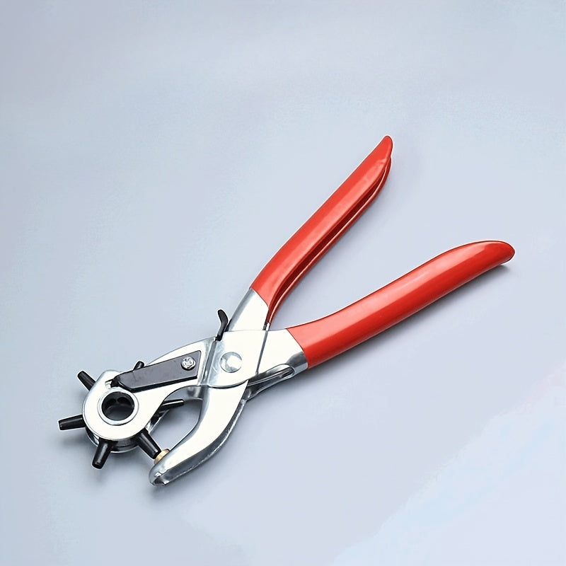 1pc Heavy-Duty Faux Leather Belt Hole Punch Pliers – Rotary Steel Hand Tool with Red Rubberized Grip for Belts, Sewing Projects & Crafting – Perfect Gift for DIY Enthusiasts, Faux Leather Hole Punch Tool