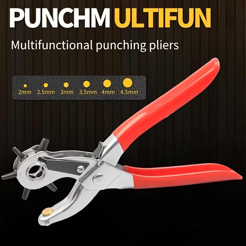 1pc Heavy-Duty Faux Leather Belt Hole Punch Pliers – Rotary Steel Hand Tool with Red Rubberized Grip for Belts, Sewing Projects & Crafting – Perfect Gift for DIY Enthusiasts, Faux Leather Hole Punch Tool
