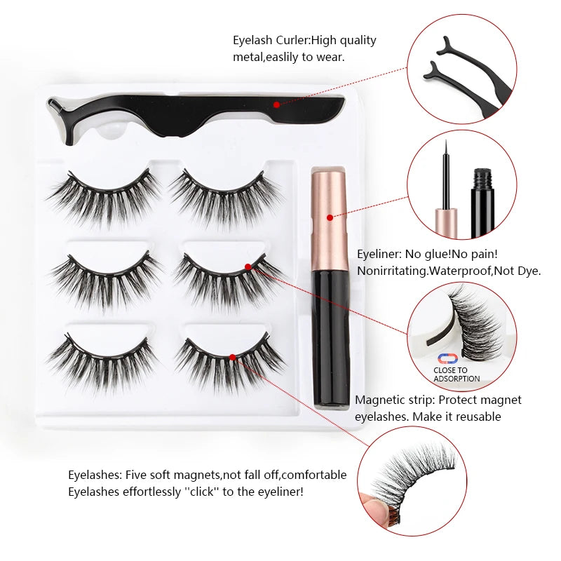 1/3/4 Pairs Magnetic Eyelashes Kit Waterproof Liquid Eyeliner Tweezers Soft Faux Cils Fluffy False Eyelashes Makeup Set Tool Hot