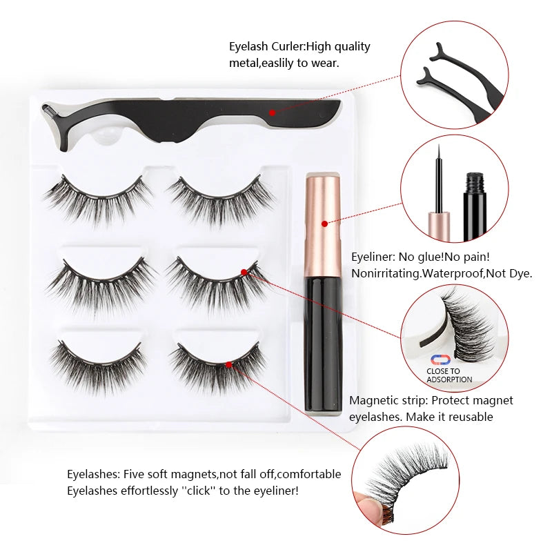 1/3/4 Pairs Magnetic Eyelashes Kit Waterproof Liquid Eyeliner Tweezers Soft Faux Cils Fluffy False Eyelashes Makeup Set Tool Hot