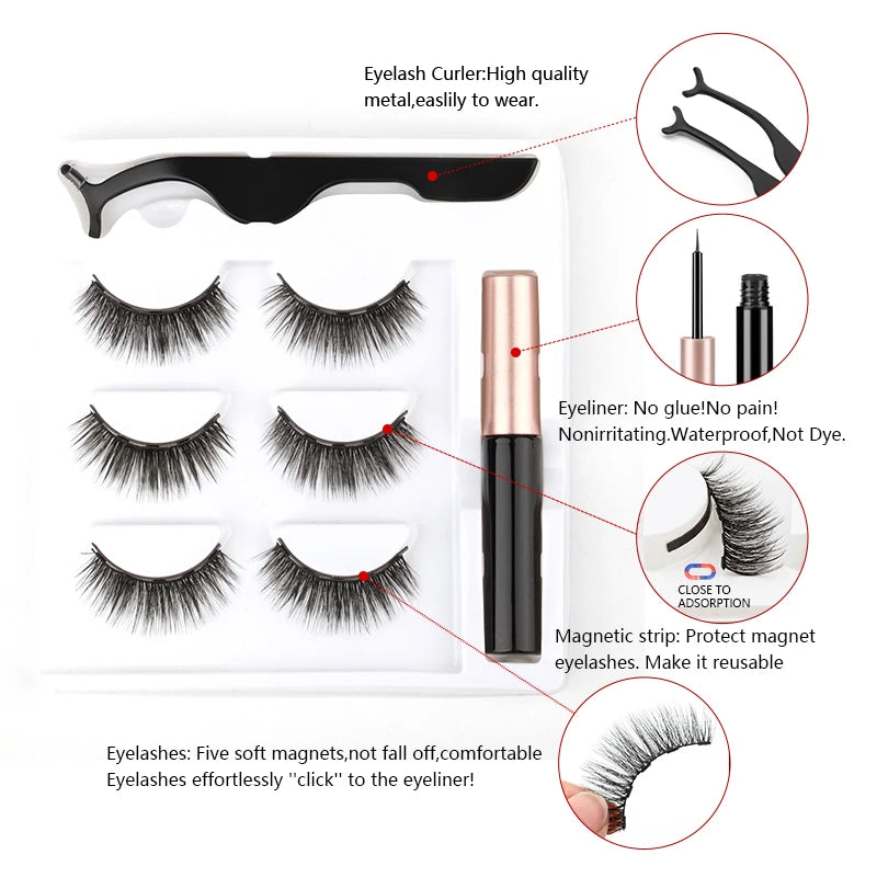 1/3/4 Pairs Magnetic Eyelashes Kit Waterproof Liquid Eyeliner Tweezers Soft Faux Cils Fluffy False Eyelashes Makeup Set Tool Hot