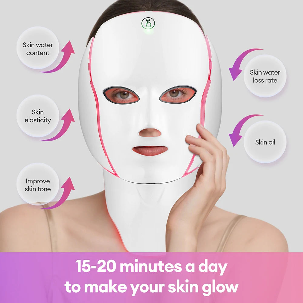 MODERISER LED Face and  Neck Mask ,7 Color Light Therapy