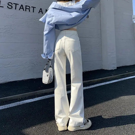 White High Waisted Jeans for Women White Y2k Wide-leg Baggy Jeans Slim Korea Fashion Women's Straight Denim Pants Streetwear