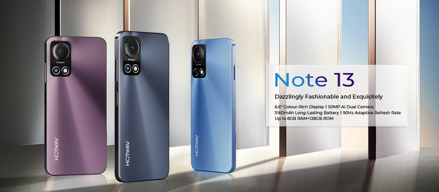 HOTWAV Note 13 Mobile Phone 6.6'' HD+ 90Hz Display 4GB 128GB Octa-Core Smartphone 50MP 5160mAh Android 13 Cellphone