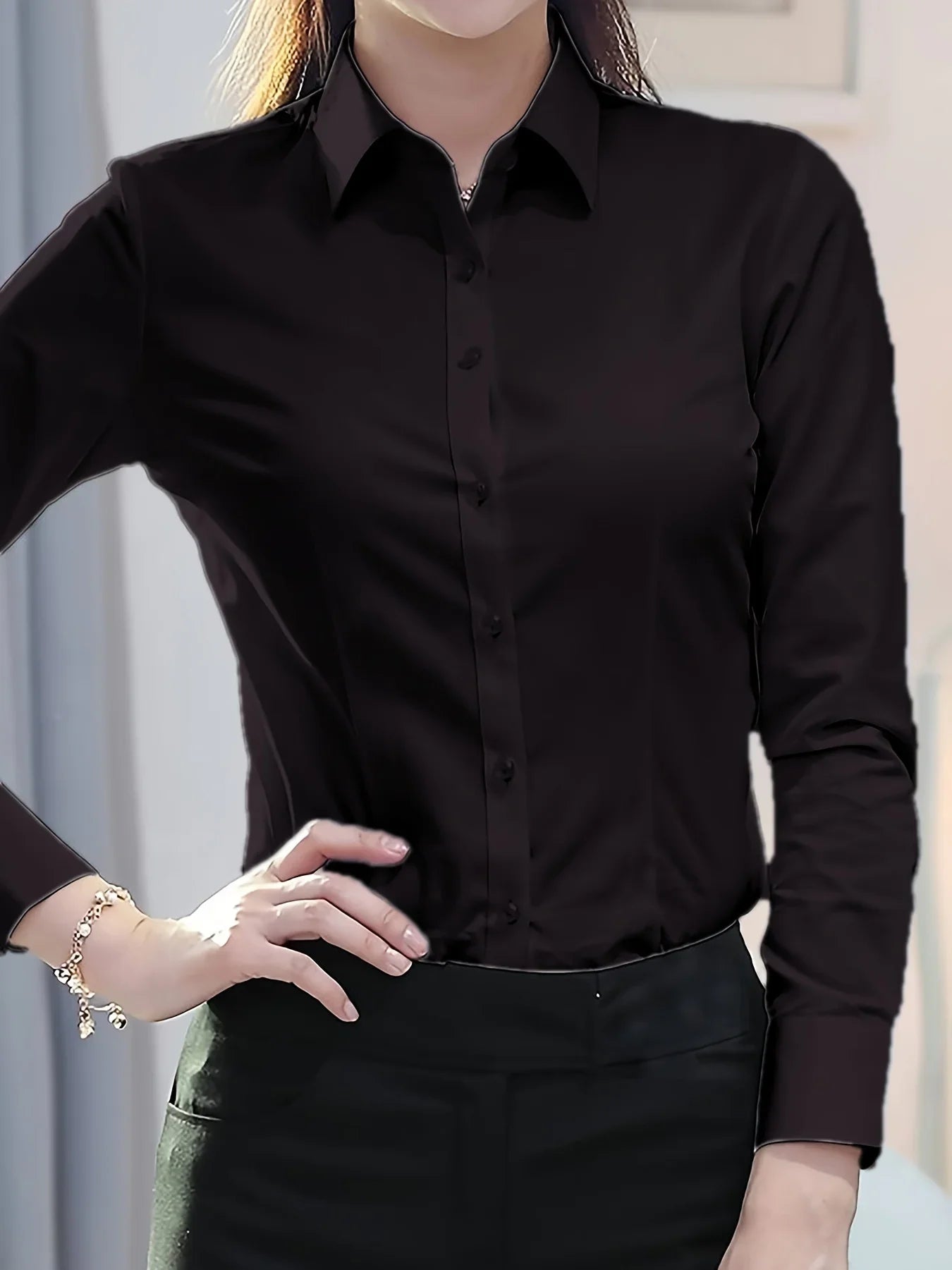 Spring Autumn new black white shirt women's Korean version slim fit long sleeved workwear shirt professional dress formal top