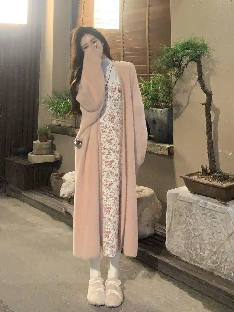 white Long Cardigan for women 2025 new winter clothes Knitted fluffy long sleeve Cashmere sweater coat korean style warm vintage