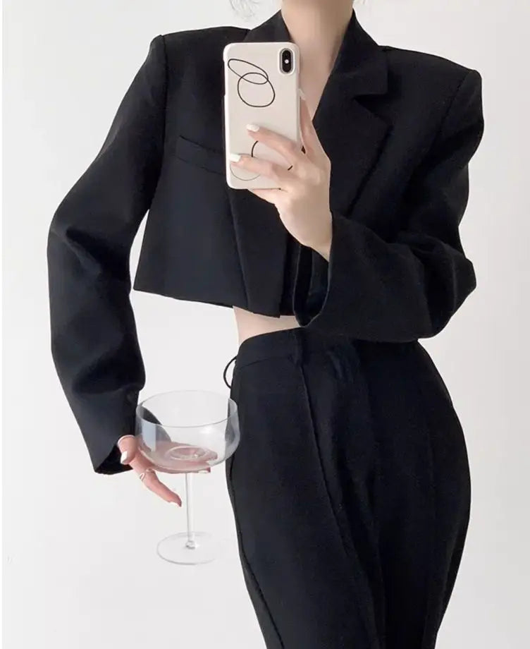 Fashion Women Short Blazer White Basic Jackets Top Elegant Solid Long Sleeve Open Front Coats Casual Short Outwear Office Coat