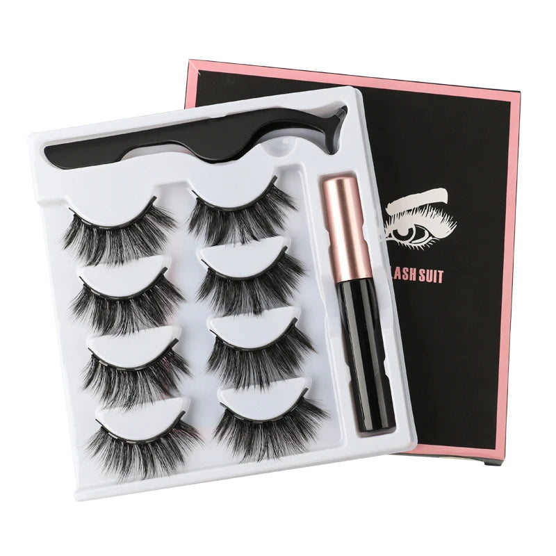 1/3/4 Pairs Magnetic Eyelashes Kit Waterproof Liquid Eyeliner Tweezers Soft Faux Cils Fluffy False Eyelashes Makeup Set Tool Hot