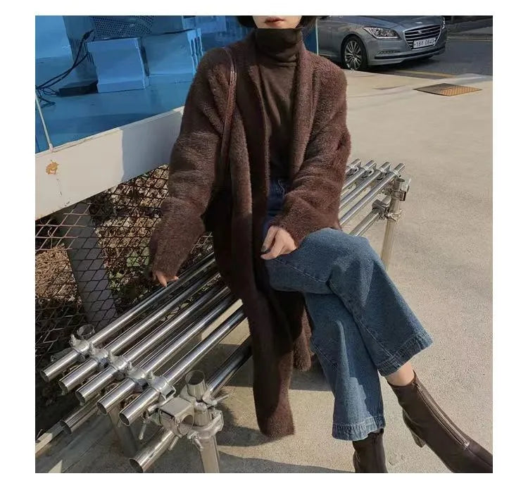 white Long Cardigan for women 2025 new winter clothes Knitted fluffy long sleeve Cashmere sweater coat korean style warm vintage