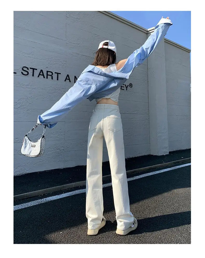 White High Waisted Jeans for Women White Y2k Wide-leg Baggy Jeans Slim Korea Fashion Women's Straight Denim Pants Streetwear