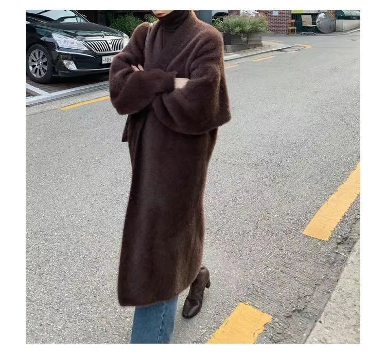 white Long Cardigan for women 2025 new winter clothes Knitted fluffy long sleeve Cashmere sweater coat korean style warm vintage