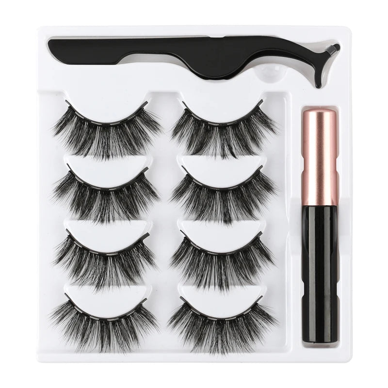 1/3/4 Pairs Magnetic Eyelashes Kit Waterproof Liquid Eyeliner Tweezers Soft Faux Cils Fluffy False Eyelashes Makeup Set Tool Hot
