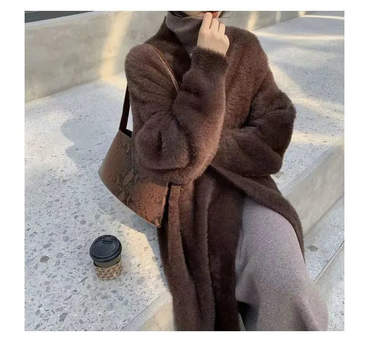 white Long Cardigan for women 2025 new winter clothes Knitted fluffy long sleeve Cashmere sweater coat korean style warm vintage