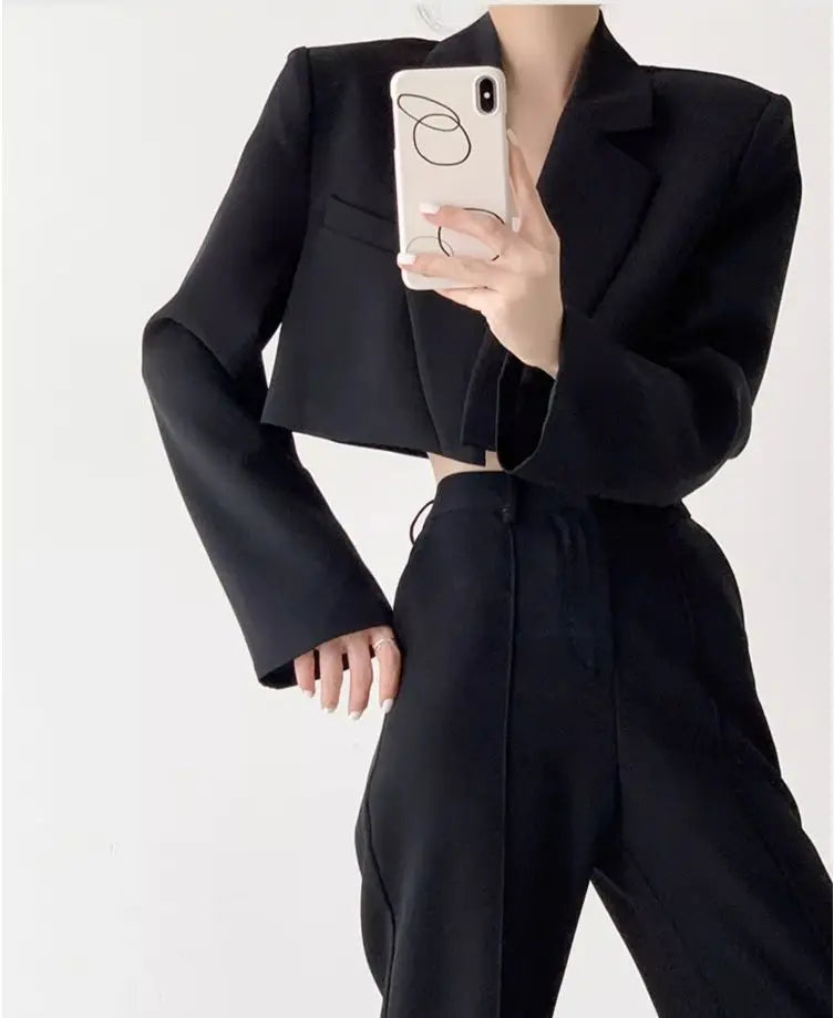 Fashion Women Short Blazer White Basic Jackets Top Elegant Solid Long Sleeve Open Front Coats Casual Short Outwear Office Coat