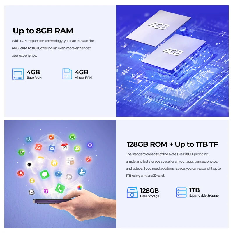 HOTWAV Note 13 Mobile Phone 6.6'' HD+ 90Hz Display 4GB 128GB Octa-Core Smartphone 50MP 5160mAh Android 13 Cellphone