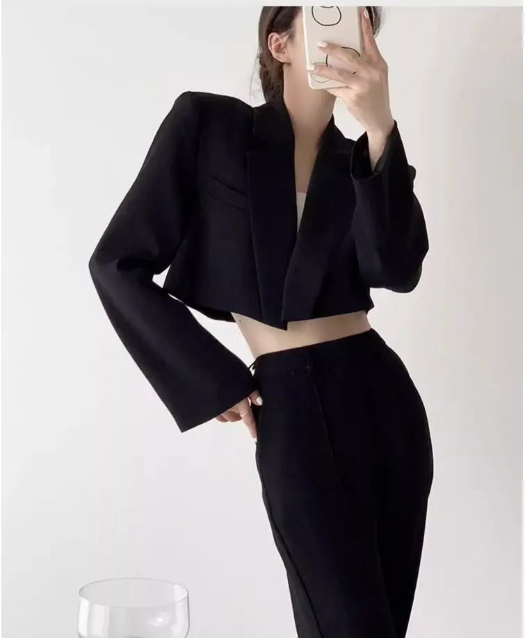 Fashion Women Short Blazer White Basic Jackets Top Elegant Solid Long Sleeve Open Front Coats Casual Short Outwear Office Coat