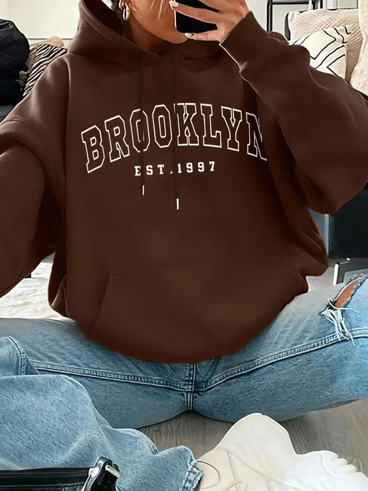 Basic Polyester Hoodie Alphabet Print 100_ Polyester Women Autumn and winter  Comfortable Pullover Crewneck Loose Female Clothes