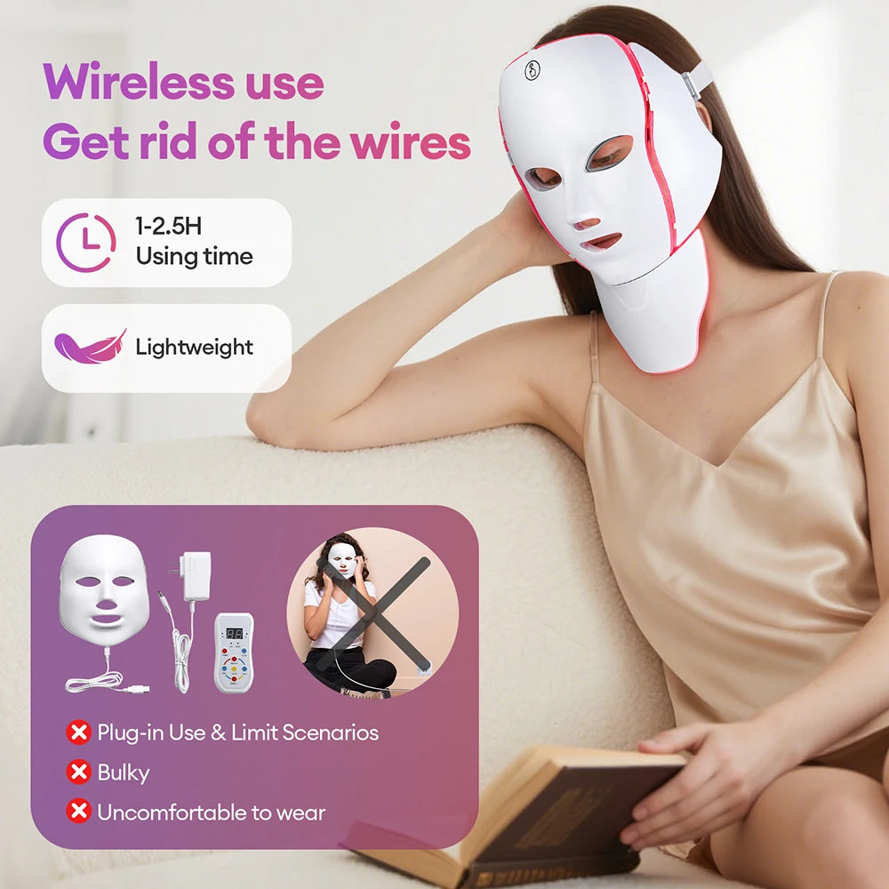 MODERISER LED Face and  Neck Mask ,7 Color Light Therapy