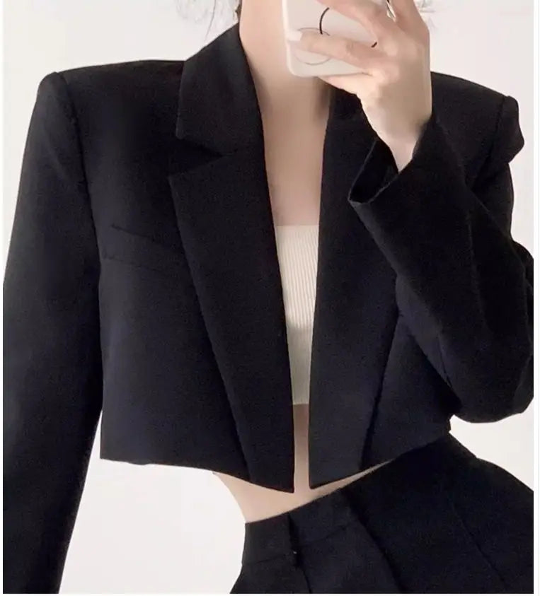 Fashion Women Short Blazer White Basic Jackets Top Elegant Solid Long Sleeve Open Front Coats Casual Short Outwear Office Coat