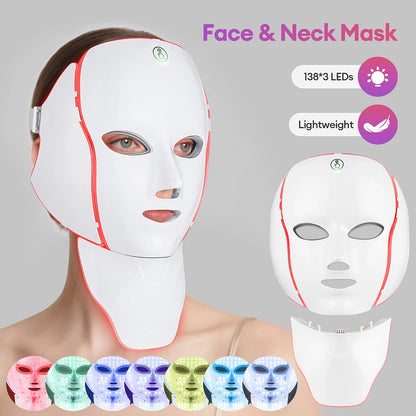 MODERISER LED Face and  Neck Mask ,7 Color Light Therapy