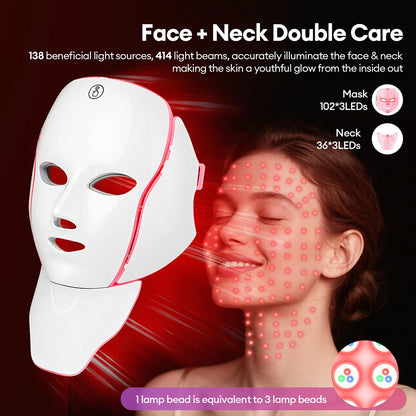 MODERISER LED Face and  Neck Mask ,7 Color Light Therapy