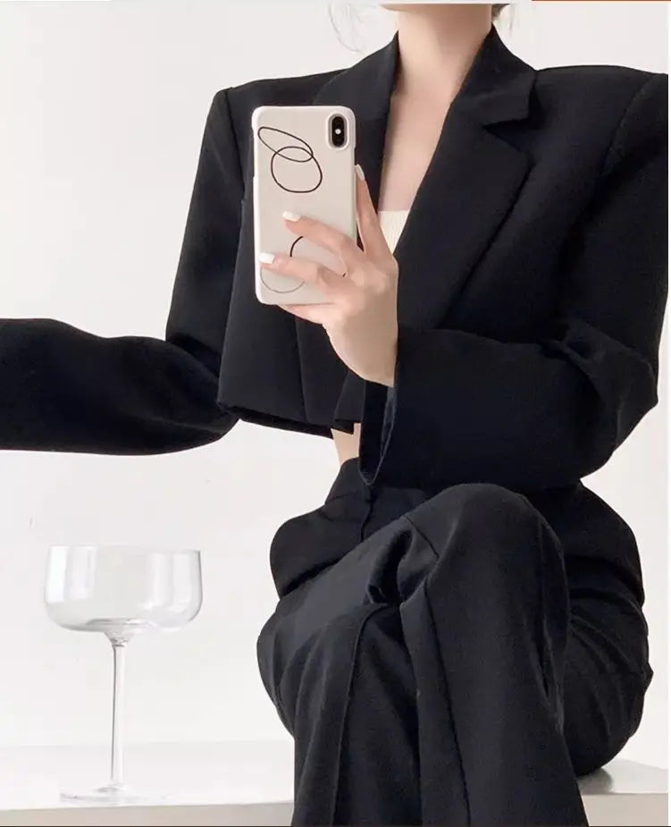 Fashion Women Short Blazer White Basic Jackets Top Elegant Solid Long Sleeve Open Front Coats Casual Short Outwear Office Coat