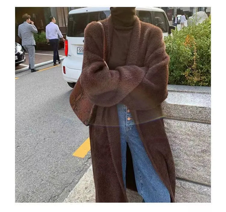 white Long Cardigan for women 2025 new winter clothes Knitted fluffy long sleeve Cashmere sweater coat korean style warm vintage