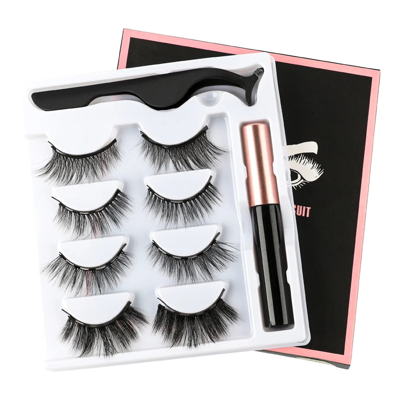 1/3/4 Pairs Magnetic Eyelashes Kit Waterproof Liquid Eyeliner Tweezers Soft Faux Cils Fluffy False Eyelashes Makeup Set Tool Hot