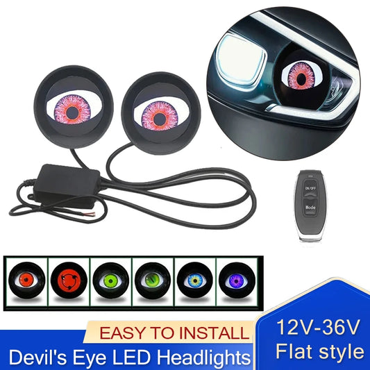 12V Devil's Eye LED Car Dynamic Lights 2Inch Retrofit Kits Headlight Assembly Auto Accessories With Remote Control Bi Led Lenses